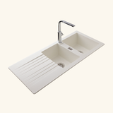 Évier résine blanc PLUTON 2 bacs 1 égouttoir