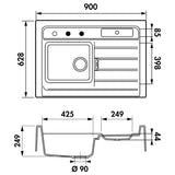 Évier timbre d'office granit Schock LARGO blanc polaris 1 bac 1 égouttoir