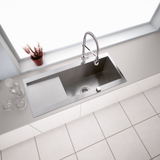 Évier inox lisse RIKAS 1 très grand bac 1 égouttoir