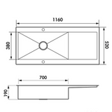 Évier inox lisse RIKAS 1 très grand bac 1 égouttoir