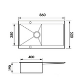 Évier inox lisse RIKAS 1 bac 1 égouttoir