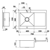 Évier inox lisse RIKAS 1 bac 1 petit égouttoir