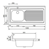 Évier professionnel à poser inox ROSSA 1 bac 1 égouttoir droite