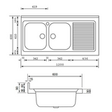 Évier professionnel à poser inox ROSSA 2 bacs 1 égouttoir droite