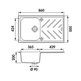 Évier granit gris Luisina ARPEGE 1 bac 1 égouttoir