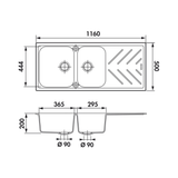 Évier granit beige Luisina ARPEGE 2 bacs 1 égouttoir