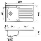 Évier inox lisse SCALDIS 1 bac 1 égouttoir