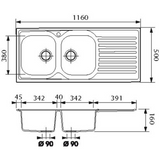 Évier inox lisse SCALDIS 2 bacs 1 égouttoir