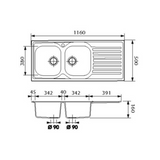 Évier inox nid d'abeille SCALDIS 2 bacs 1 égouttoir