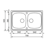 Évier inox nid d'abeille SCALDIS 2 bacs