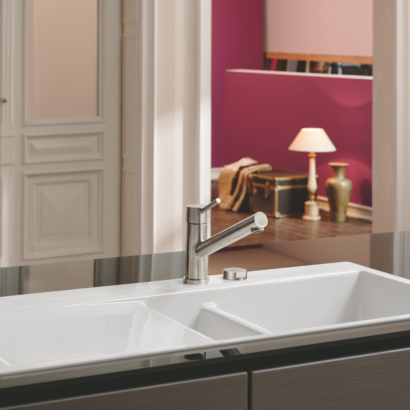 Evier céramique blanc Villeroy & Boch SUBWAY PURE 1 bac et demi - égouttoir gauche
