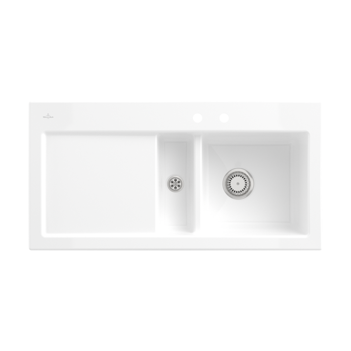 Evier céramique blanc Villeroy & Boch SUBWAY PURE 1 bac et demi - égouttoir gauche