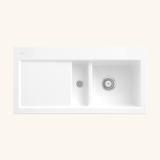 Evier céramique blanc Villeroy & Boch SUBWAY PURE 1 bac et demi - égouttoir gauche