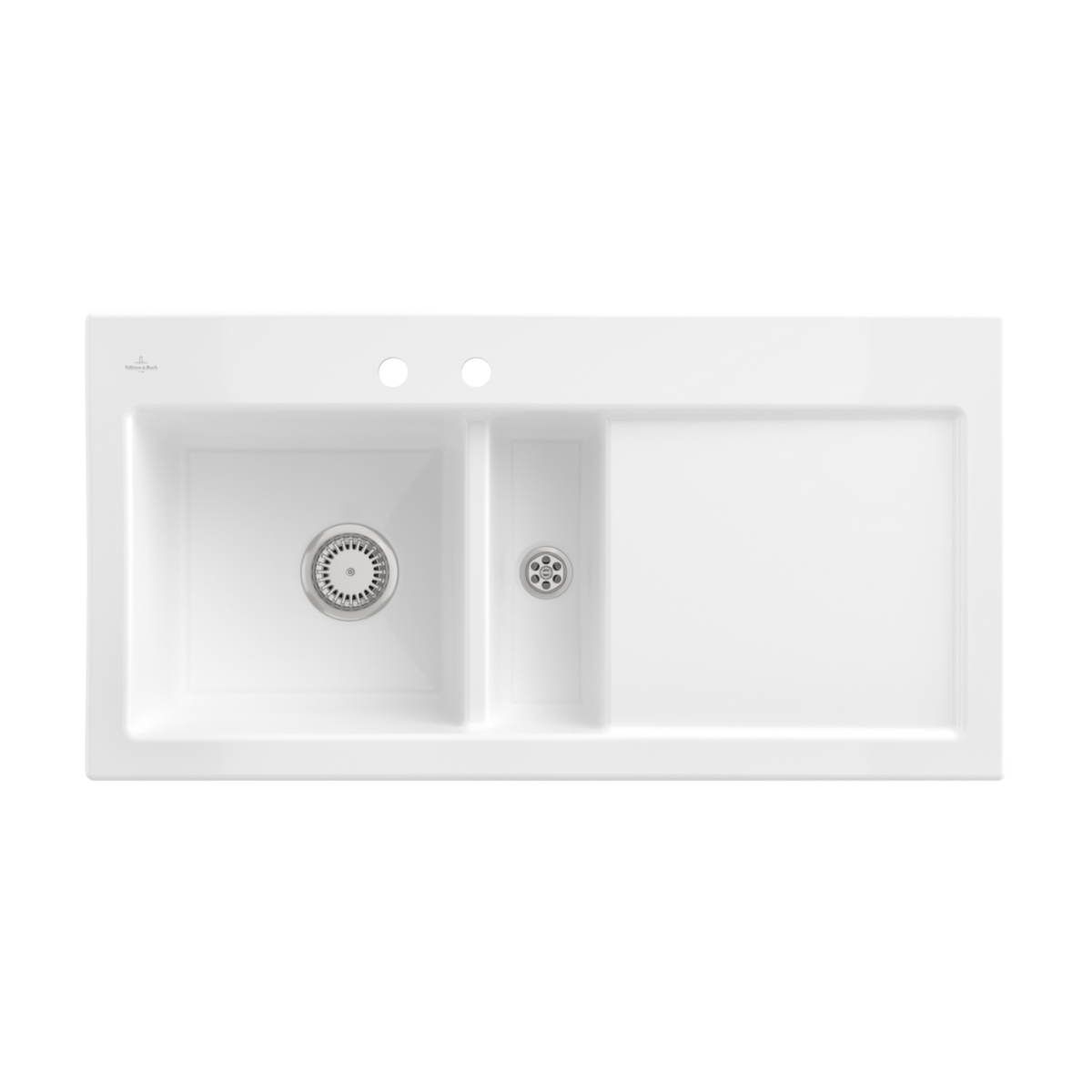 Evier céramique blanc Villeroy & Boch SUBWAY PURE 1 bac et demi - égouttoir droite