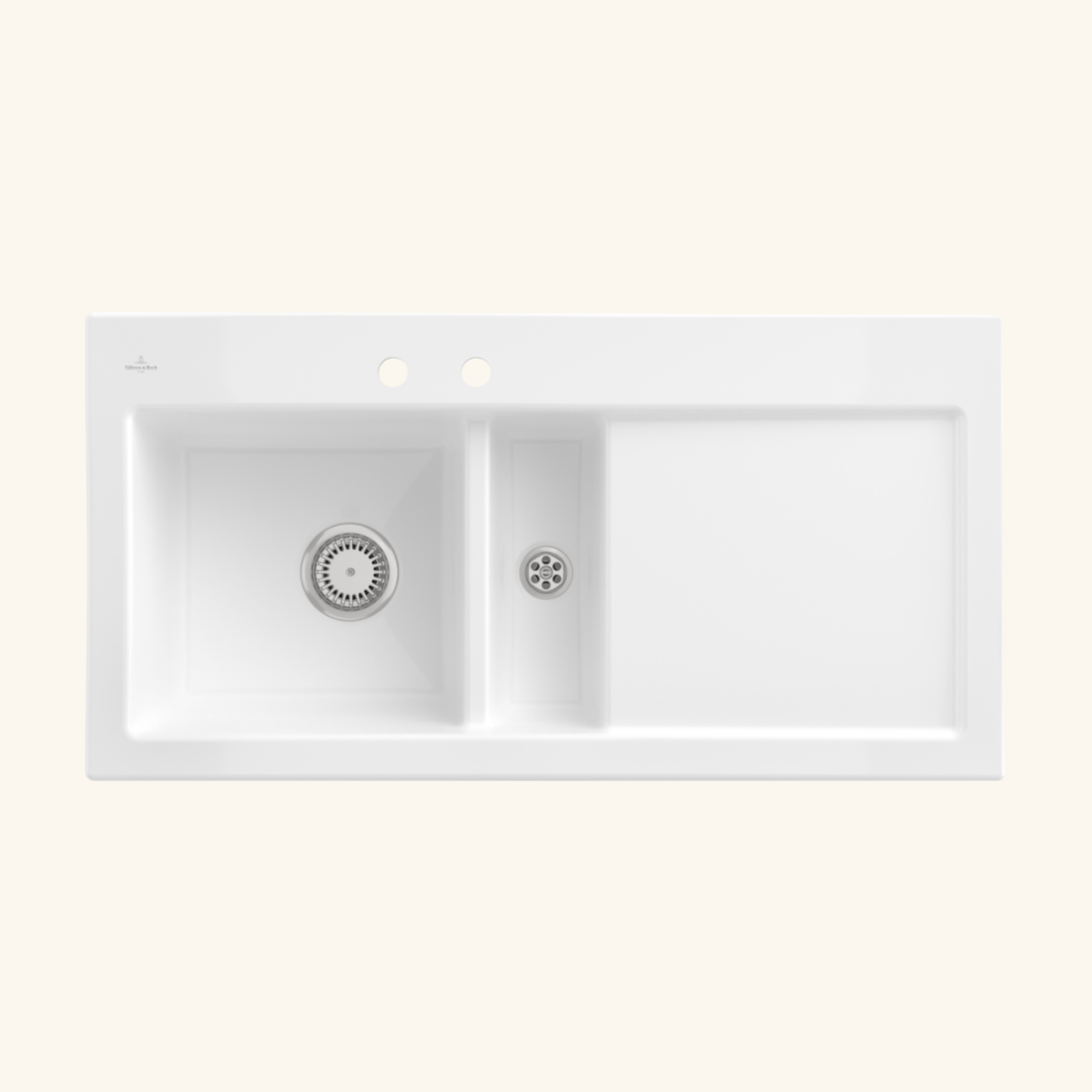 Evier céramique blanc Villeroy & Boch SUBWAY PURE 1 bac et demi - égouttoir droite