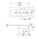 Evier céramique blanc Villeroy & Boch SUBWAY PURE 1 bac et demi - égouttoir droite