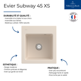 Evier céramique beige ivoire Villeroy & Boch SUBWAY PURE 45 XS 1 bac 475x510