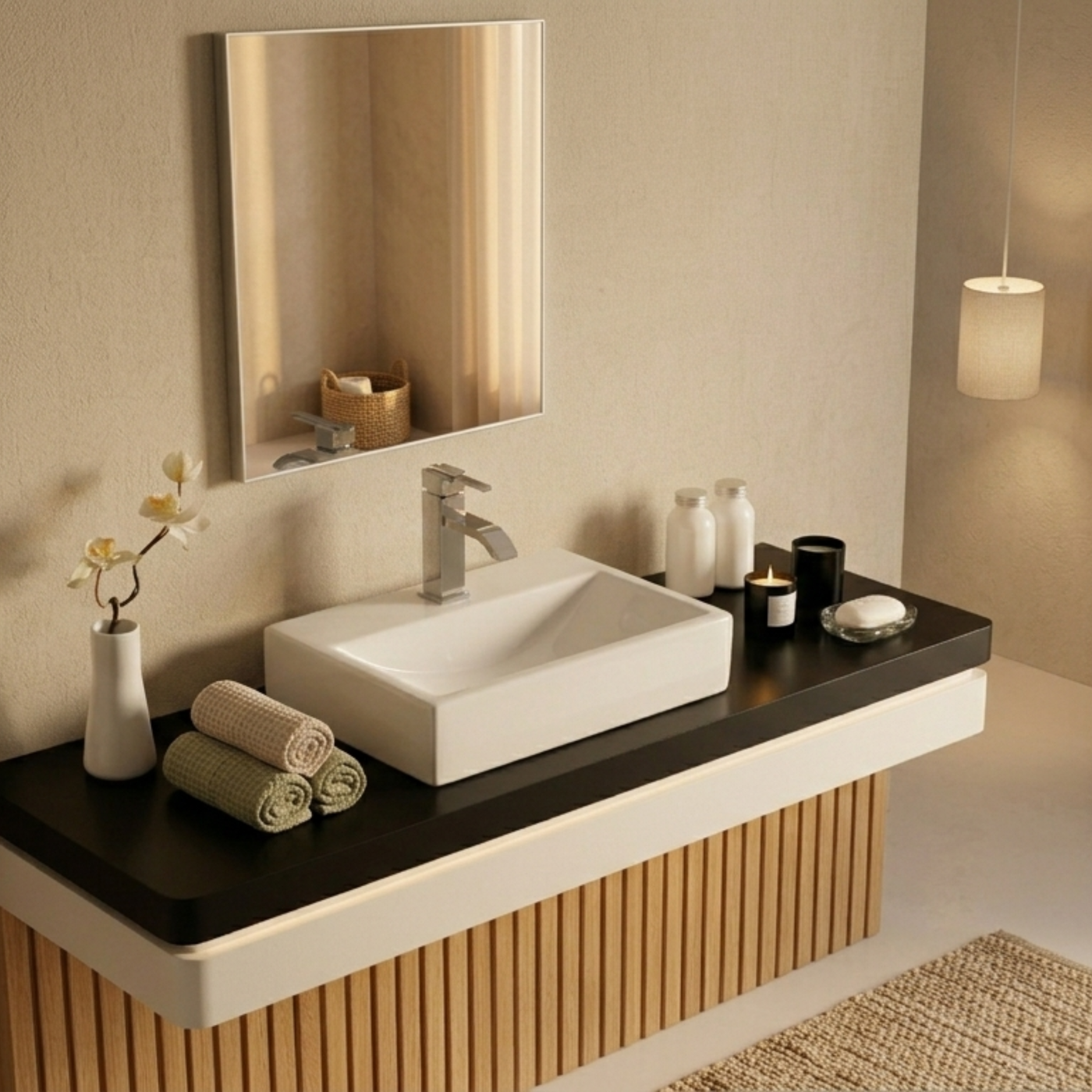 Vasque salle de bain céramique blanc à poser 1 bac 450x300