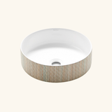 Vasque ronde salle de bain céramique blanc à poser 1 bac 380x380 - motif bambou