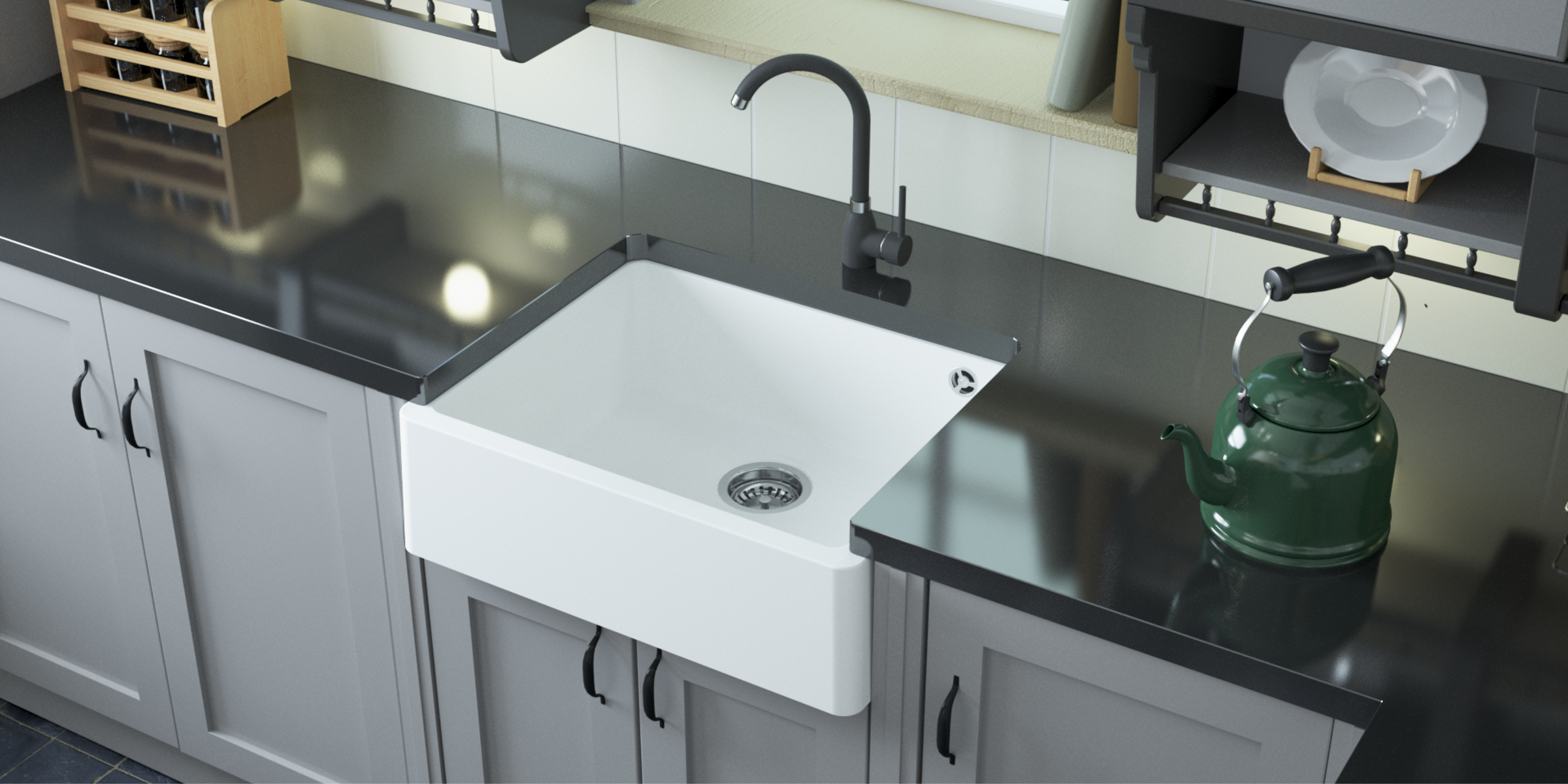 Évier timbre d'office sous-plan Kümbad SWAN granit blanc 1 bac