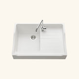 Évier timbre d'office granit blanc cassé mat Kümbad TAMARIN 1 bac 1 égouttoir