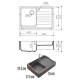 Évier timbre d'office granit blanc cassé mat Kümbad TAMARIN 1 bac 1 égouttoir