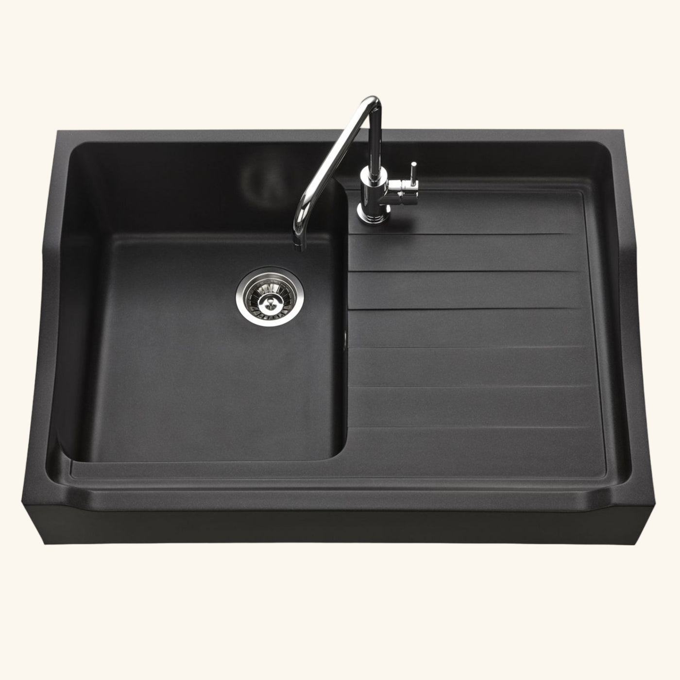 Évier timbre d'office granit noir Kümbad TAMARIN 1 bac 1 égouttoir