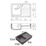 Évier timbre d'office granit noir Kümbad TAMARIN 1 bac 1 égouttoir