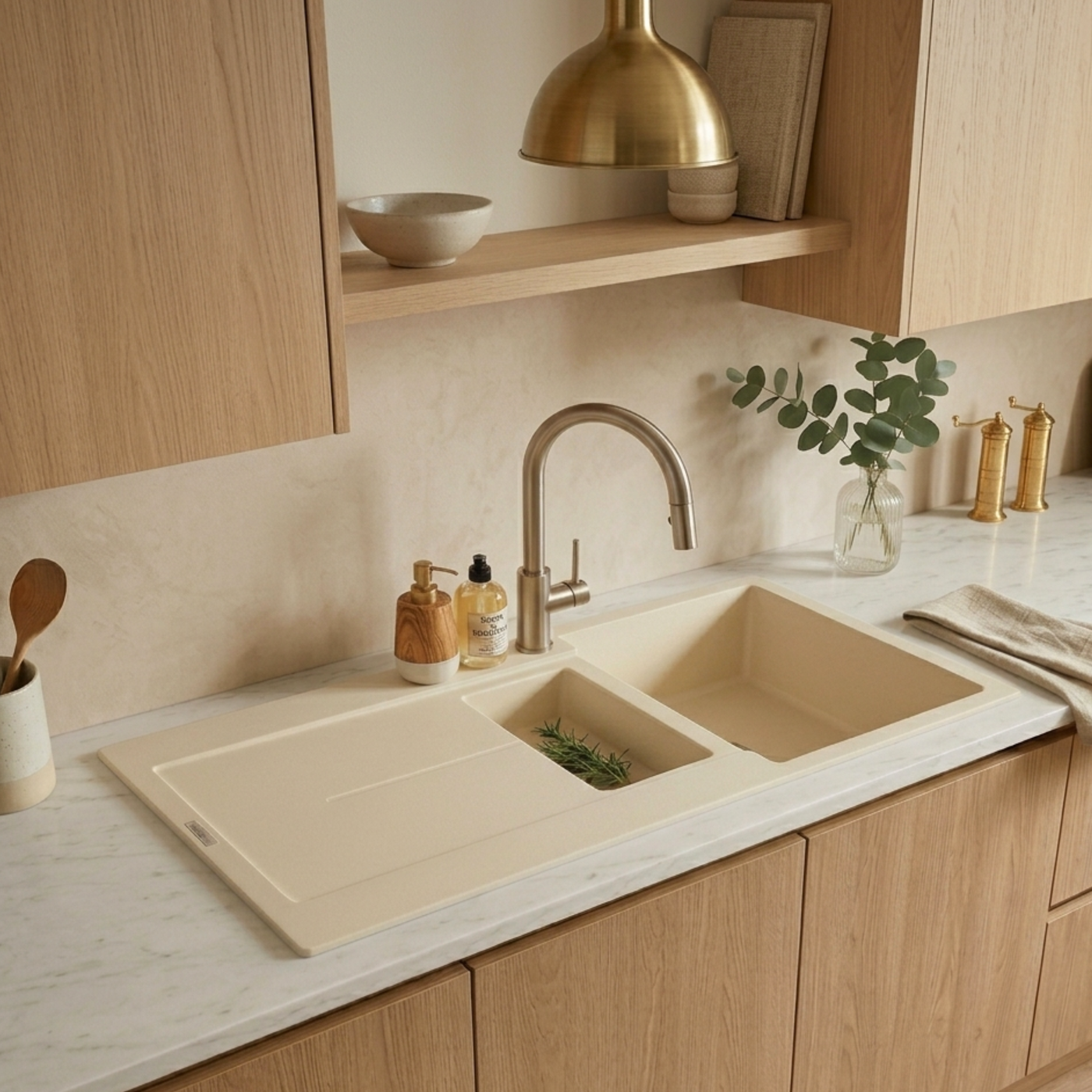 Évier granit beige Luisina TAM TAM 1 bac et demi - 1 égouttoir