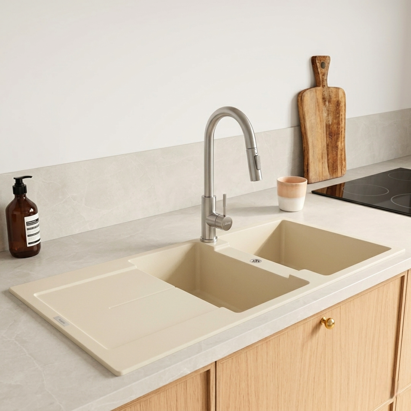 Évier granit beige Luisina TAM TAM 2 bacs 1 égouttoir