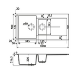 Évier granit blanc pur Luisina TAM TAM 1 bac et demi - 1 égouttoir