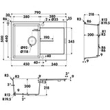 Évier granit noir Luisina TAM TAM 1 bac 1 égouttoir 79x50