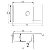 Evier granit noir Helika TESIS 1 grand bac - 1 petit égouttoir