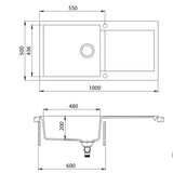 Evier granit blanc Helika TESIS 1 grand bac - 1 égouttoir