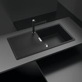 Évier granit noir intense Luisina TEATRO 1 grand bac 1 égouttoir