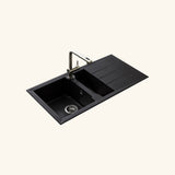 Évier résine noir moucheté TUNIA 1 bac et demi - 1 égouttoir