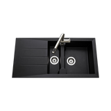 Évier résine noir moucheté TUNIA 1 bac et demi - 1 égouttoir