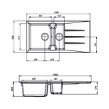 Évier résine noir moucheté TUNIA 1 bac et demi - 1 égouttoir