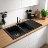 Évier résine noir moucheté TUNIA 2 bacs 1 égouttoir