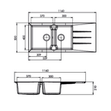 Évier résine noir moucheté TUNIA 2 bacs 1 égouttoir