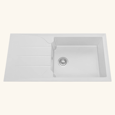 Évier résine blanc TUNIA 1 grand bac 1 égouttoir
