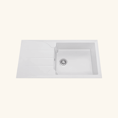 Évier résine blanc TUNIA 1 grand bac 1 égouttoir