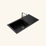 Évier résine noir moucheté TUNIA 1 grand bac 1 égouttoir