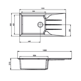Évier résine noir moucheté TUNIA 1 grand bac 1 égouttoir