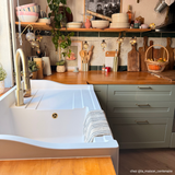 Évier timbre d'office granit blanc grisé mat Kümbad TERRY 1 bac 1 égouttoir à droite -