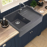 Évier timbre d'office granit gris Kümbad TERRY 1 bac 1 égouttoir à droite