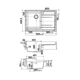 Évier timbre d'office granit gris Kümbad TERRY 1 bac 1 égouttoir à droite