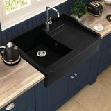 Évier timbre d'office granit noir Kümbad TERRY 1 bac 1 égouttoir à droite