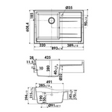 Évier timbre d'office granit noir Kümbad TERRY 1 bac 1 égouttoir à droite