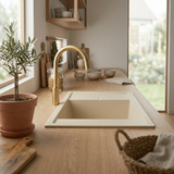 Evier granit beige Luisina MAESTOSO 1 grand bac 1 petit égouttoir 78x50